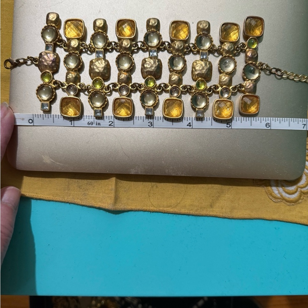Vintage 3 row glitzy bracelet. Lovely color stones come together fabulous style